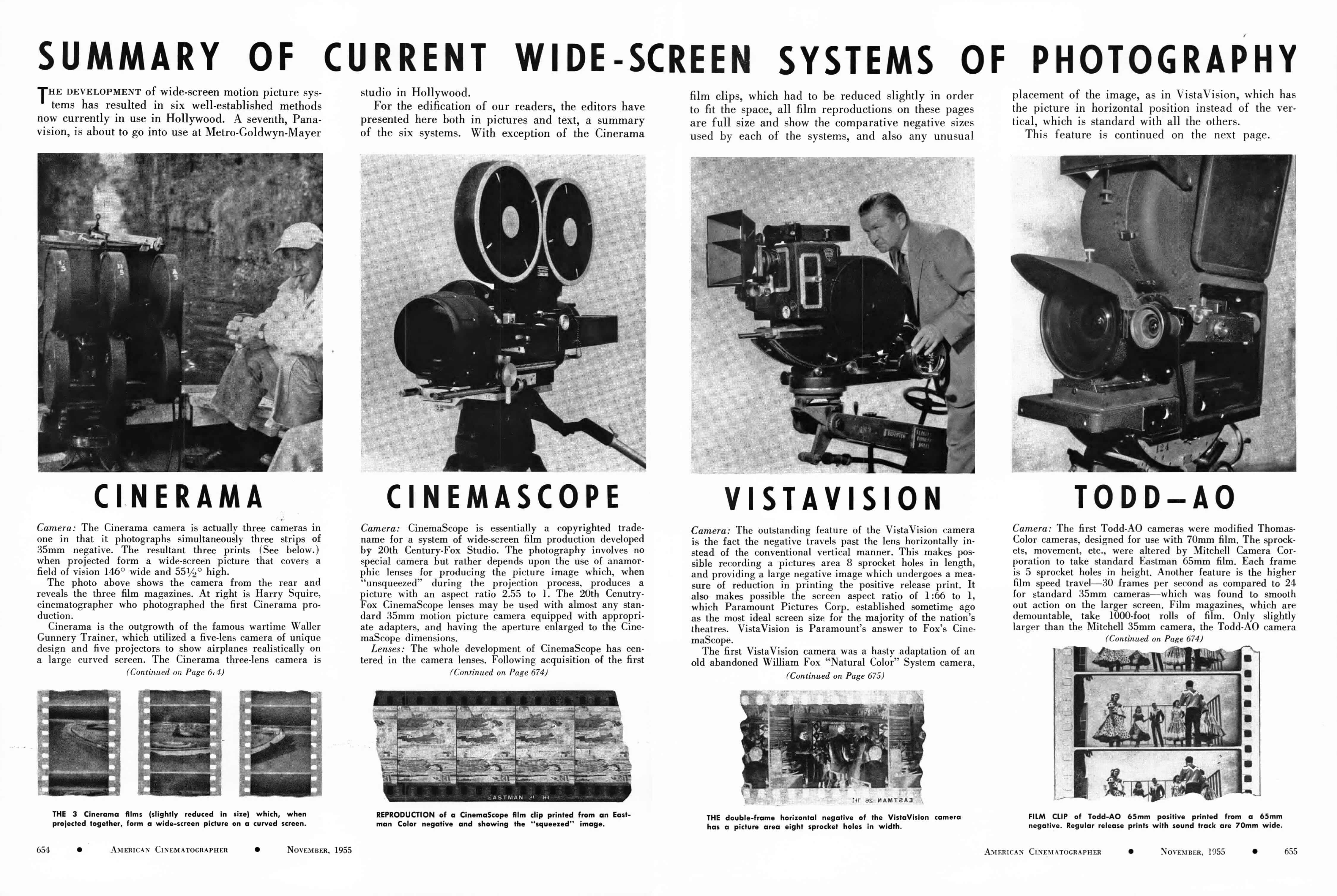 Sistemas de grandes pantallas de los años 50 — Cinerama, CinemaScope, VistaVision, Todd-AO.